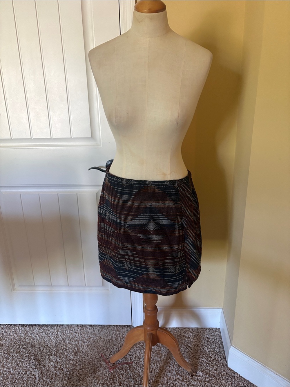 Woven  Corduroy Striped Mini Skirt in Brown and Navy